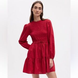 Gap Smocked Minidress in Red and Black with Polka Dots